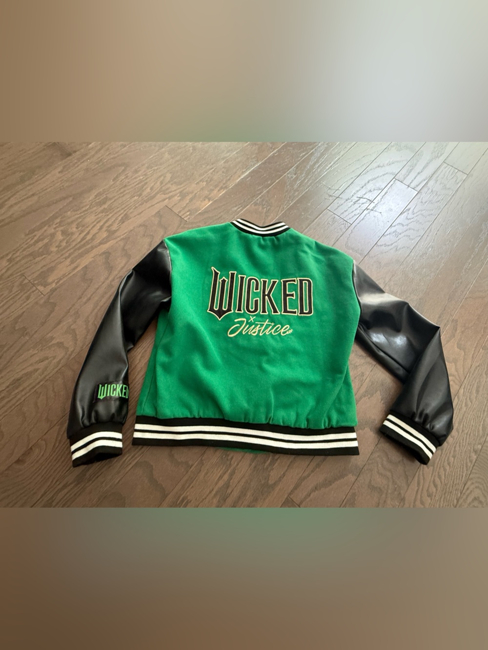 Disney Justice Wicked varsity bomber jacket sz large 12/14 green black